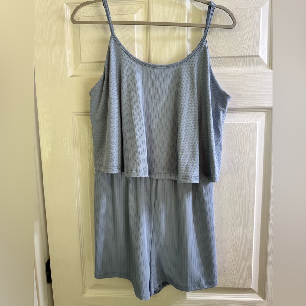 Stylish Blue Ribbed Romper